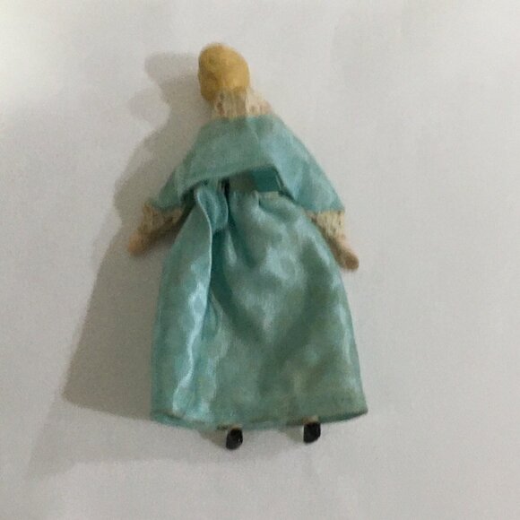 Vintage Porcelain Dollhouse Doll Victorian Green Dress 5 1/2 “ - Picture 5 of 5